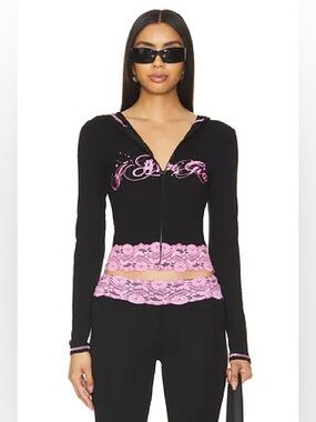 I am Gia I.Am.Gia. Tarsha jacket in black pink size M zip up hooded lace